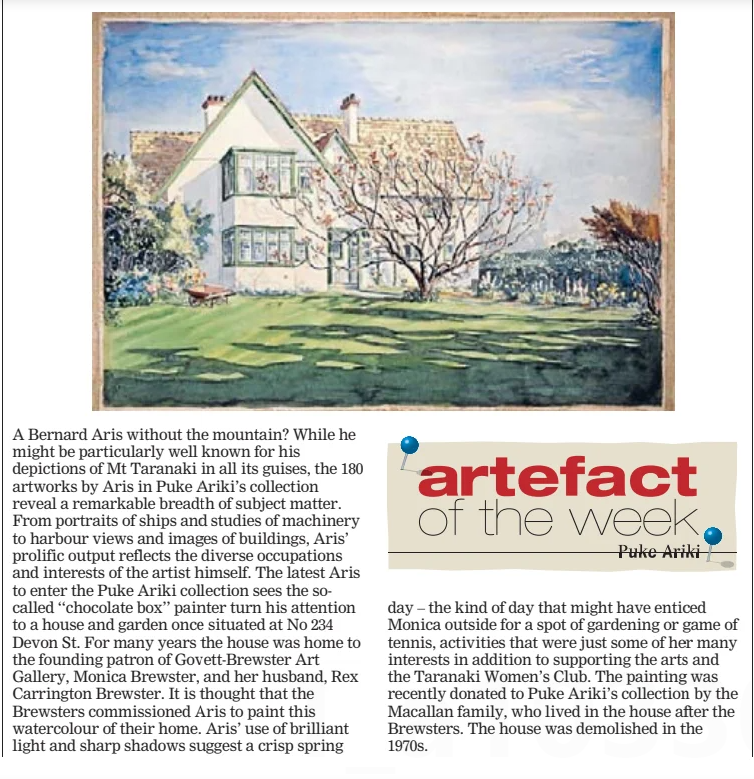 Bernard Aris watercolour of Brewster House - Artefact of the Week TDN 22 Sept 2012