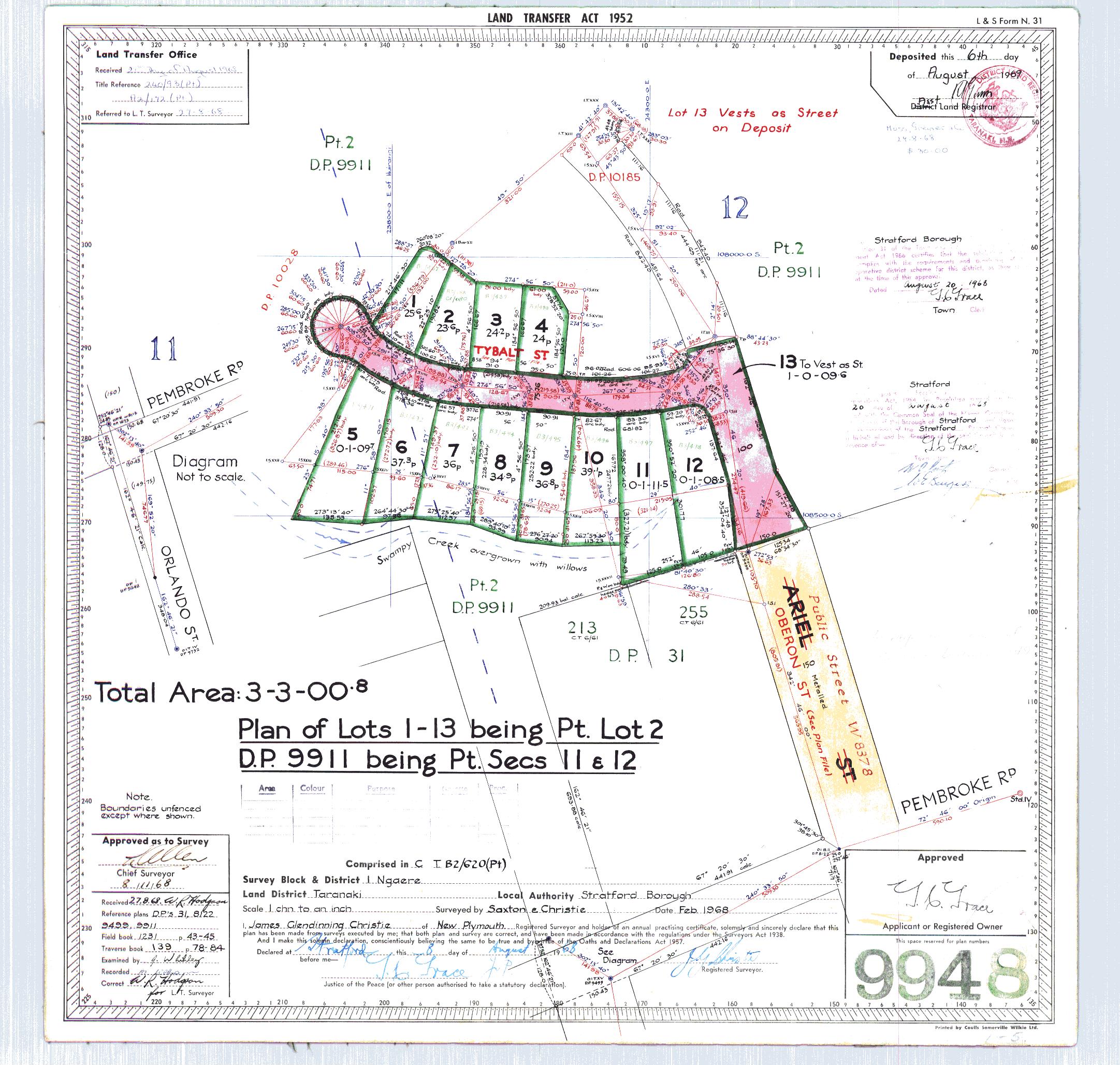 Taranaki DP9948 Oberon Street (1968) - ICS Pre 300,000 Cadastral Plan Index (Imaged by LINZ)