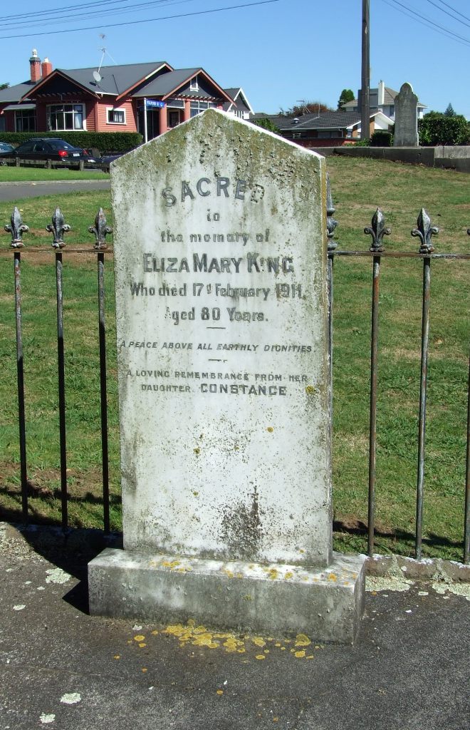 Grave of Eliza King at St Mary's Cathedral, New Plymouth (2013). Mike Gooch.