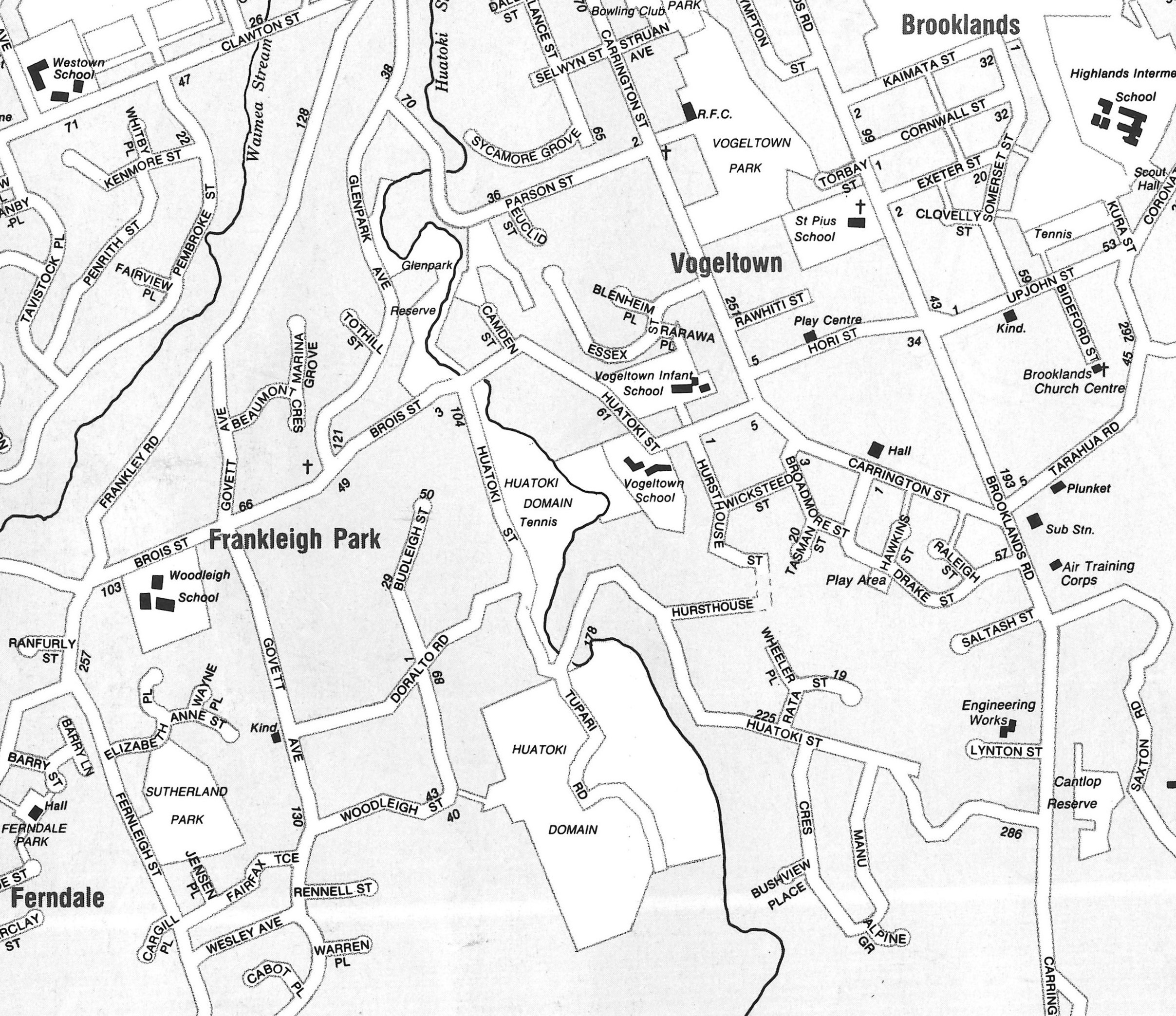 Map showing Hursthouse Street in 1996 before its southern section was renamed. UBD Taranaki Business Information Directory 58th edition.
