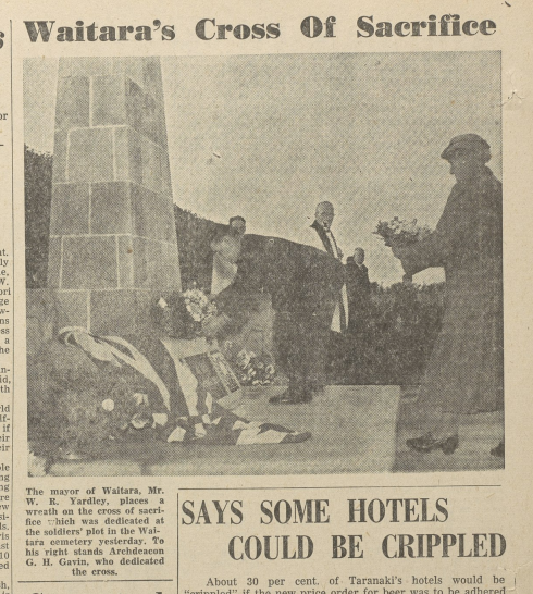 Waitara's Cross Of Sacrifice TDN 14 July 1958