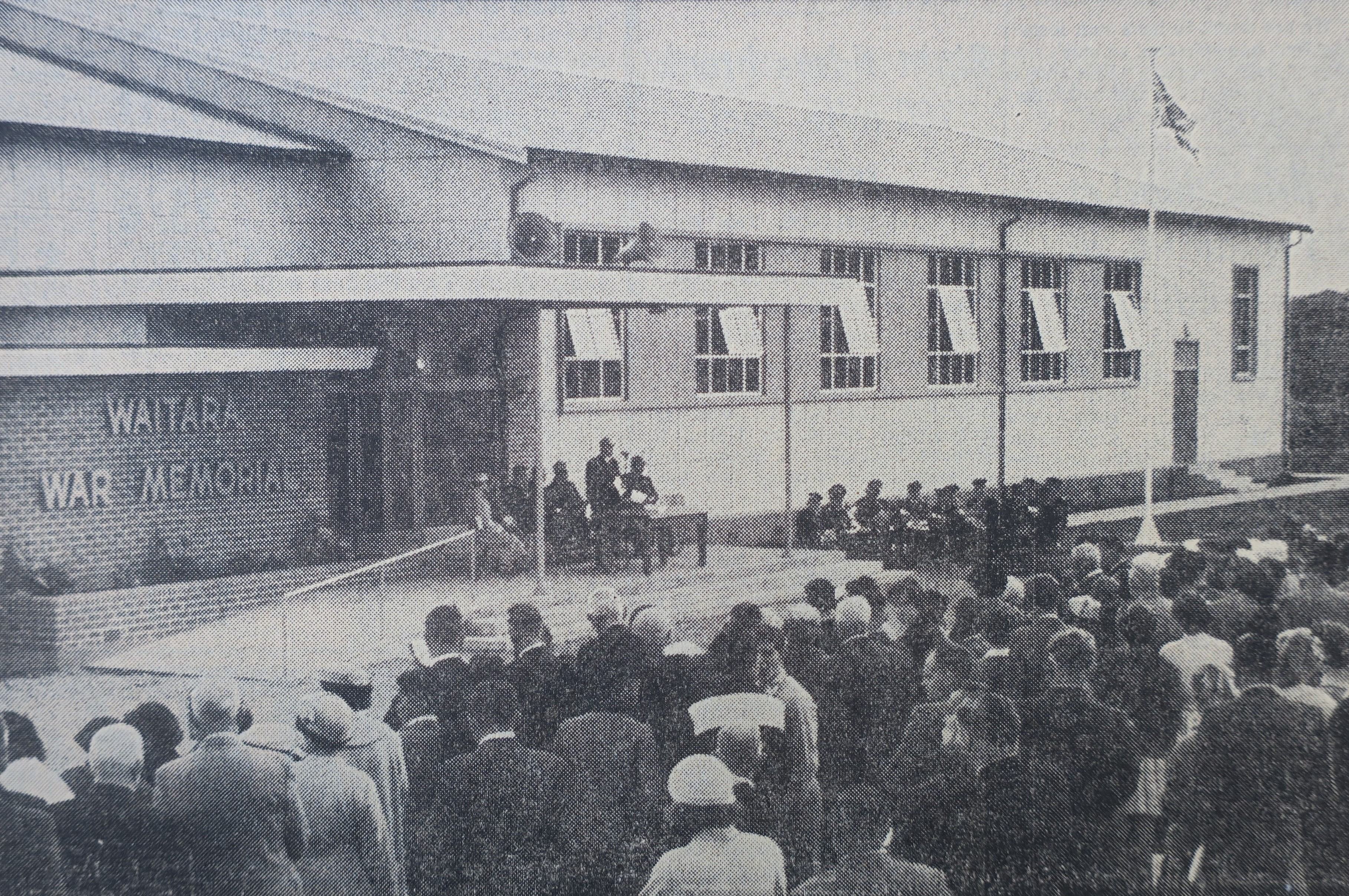 Official opening of the Waitara War Memorial Hall (Taranaki Herald 14 September 1959).
