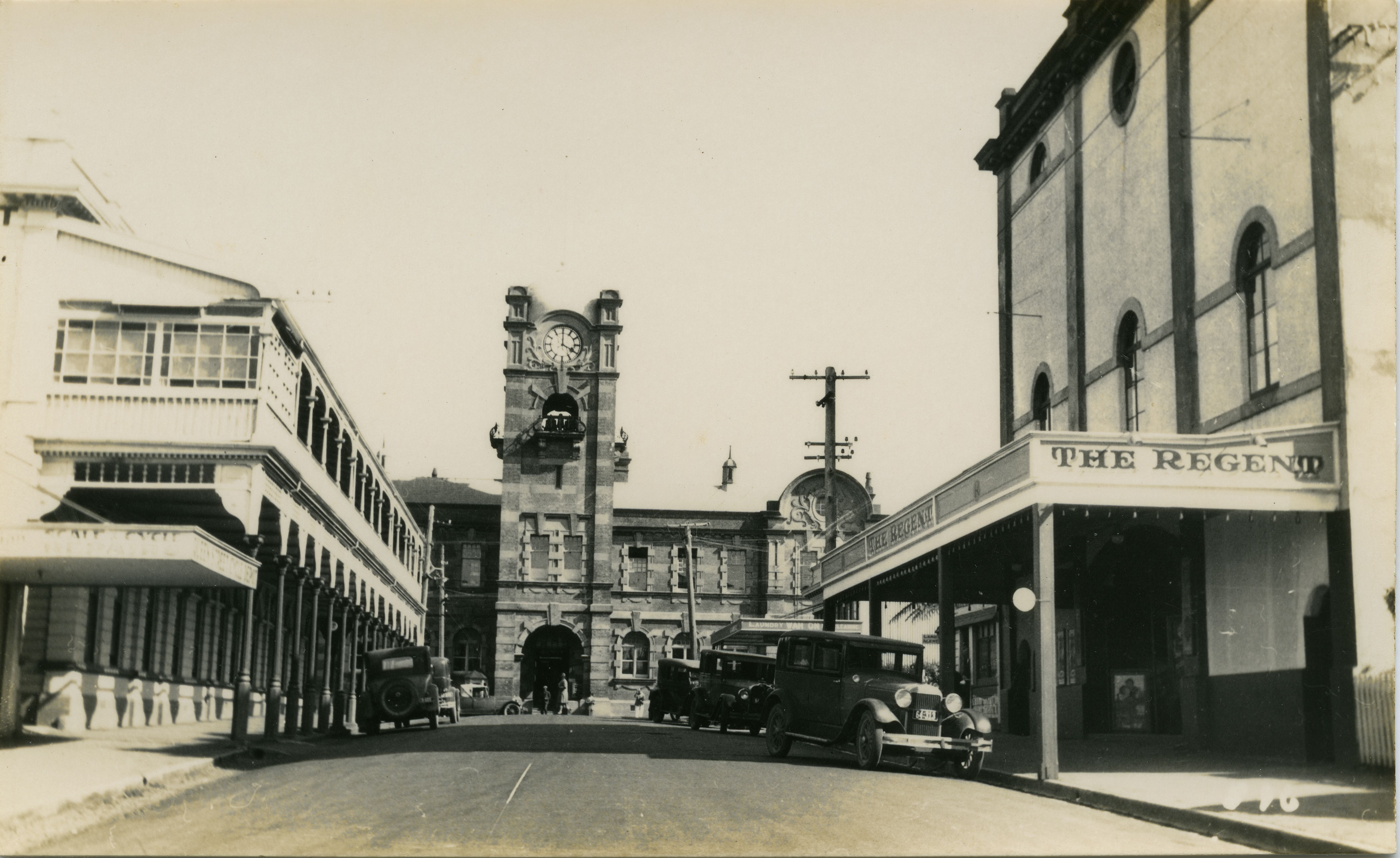 New Plymouth clock tower (1954). Caleb Wyatt. Collection of Puke Ariki, New Plymouth (PHO2010-0406).